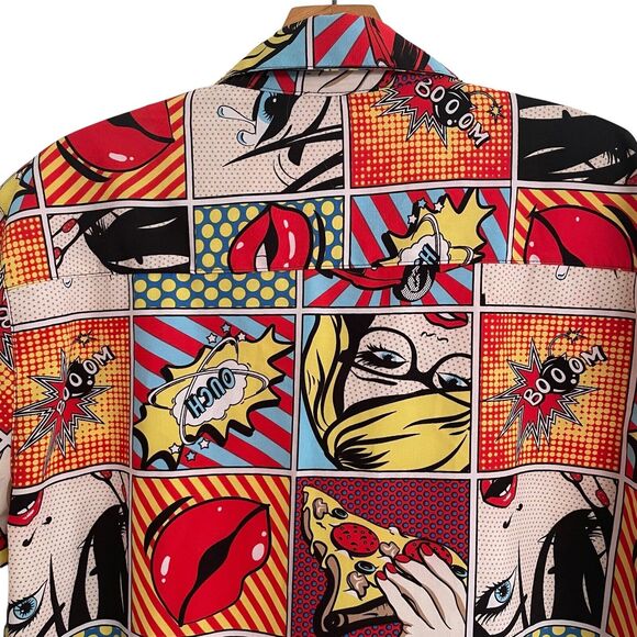 Oh Snap Drill Clothing Co Shirt Sz S Mens Comic Pop Art Pizza Pinup Lips Boom - Picture 5 of 8